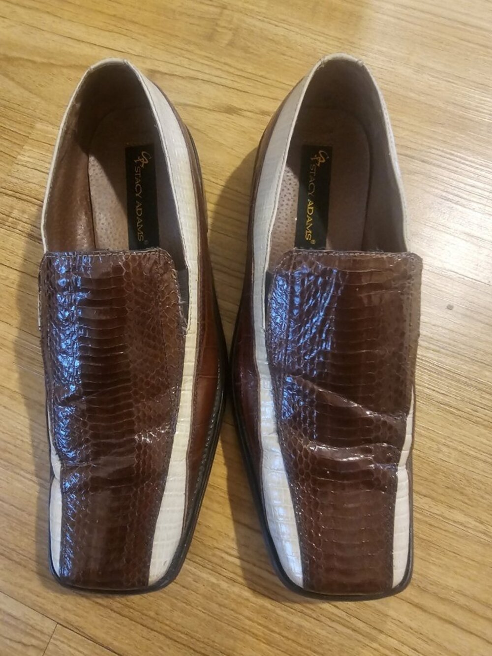 Stacey Adams Genuine Snake and Leather Shoes Two Toned Tan and Brown Mens 10.5 - Picture 2 of 5